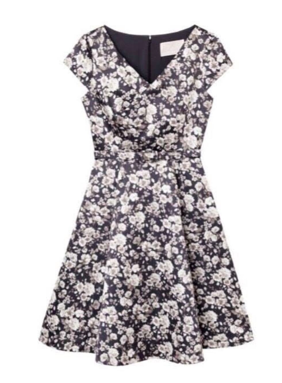 Gal Meets Glam Mini Dress Gray Floral Belted A-line Fit & Flare